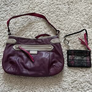 Coach Vintage Daisy Spectator Purple Leather Shoulder Bag & Coin Purse F23951